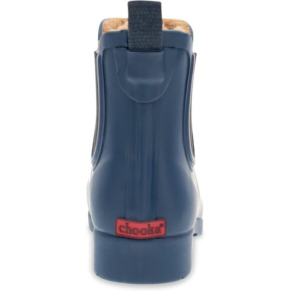 Women’s Blue Waterproof Plush Lined Slip On Rain Ankle Slim Chelsea Boots - Picture 3 of 13